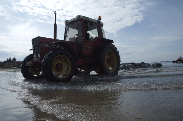 Tractor on Beadnell Beach - Beadnell Bay Boat Launch